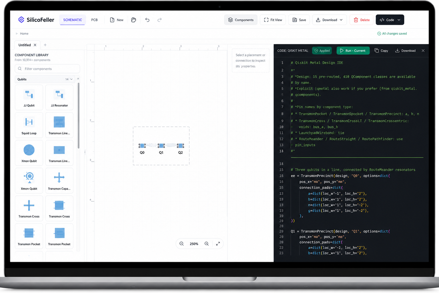 Drag-and-drop quantum layout canvas